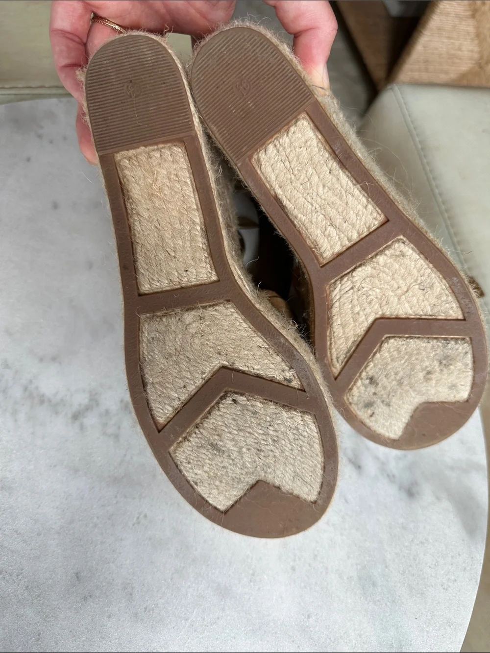 Suede Espadrille Wedge Sandals in Tan with Ankle Strap
